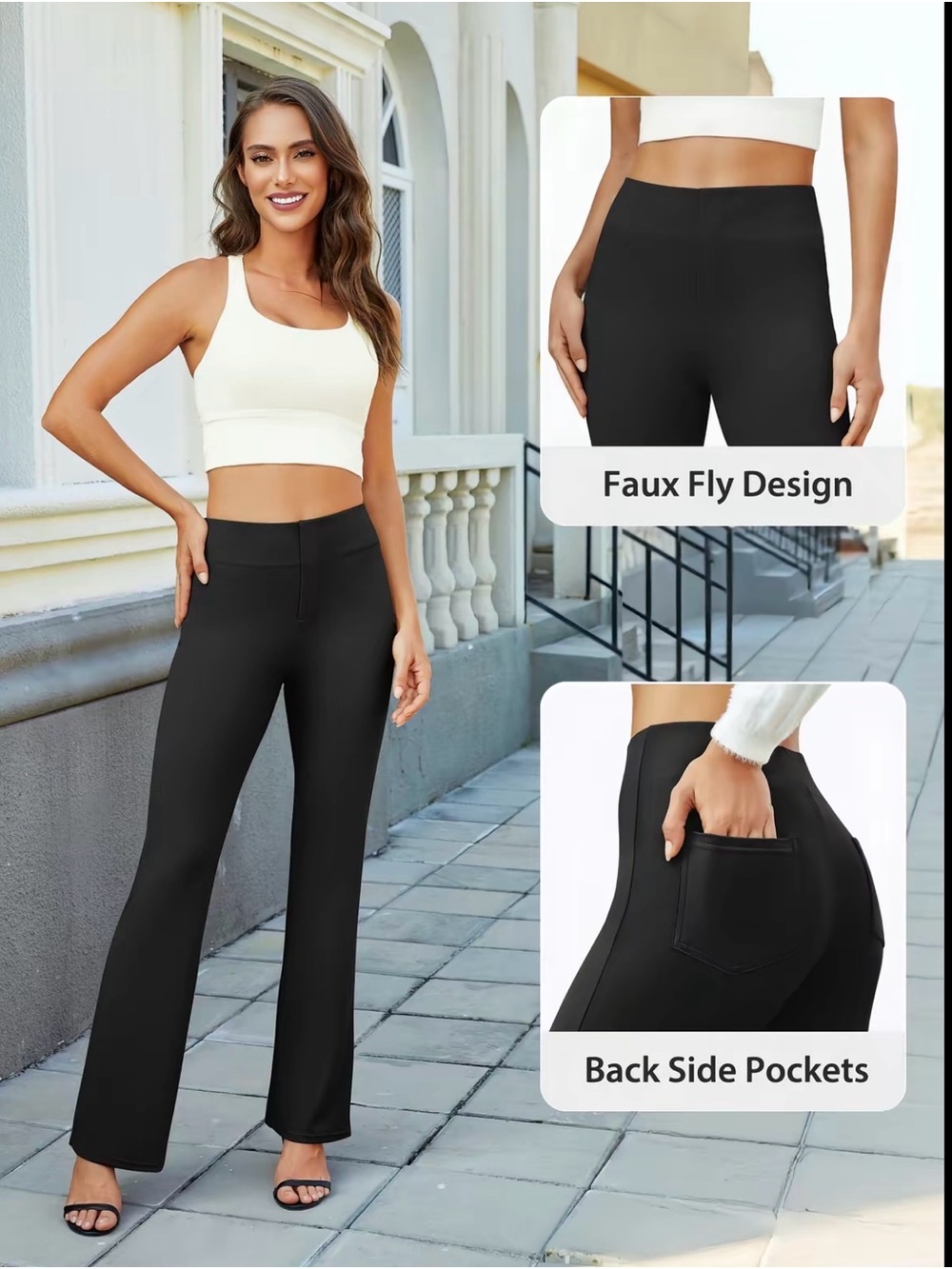 Dollcake Black High-Waist Flare Trousers with Faux Fly